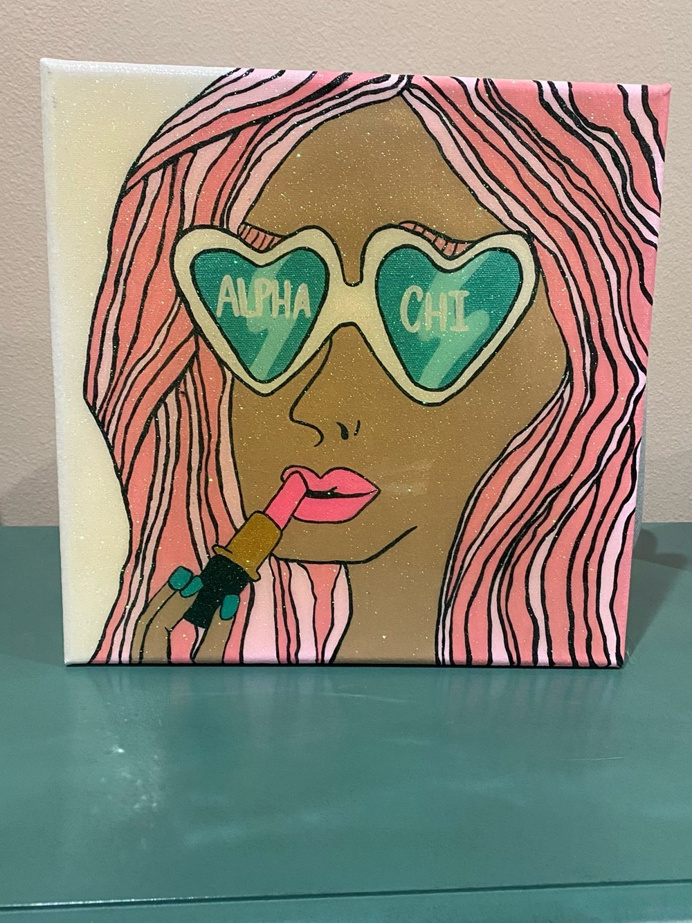 Alpha Chi Pink Hair Pop Art Canvas Wall Art